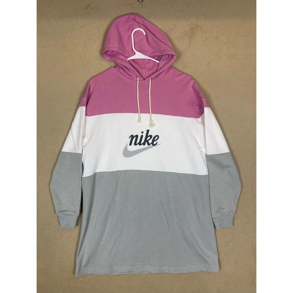 Nike Long Sleeve Oversized Hoodie Sweatshirt Dress‎ Womens S Multicolor